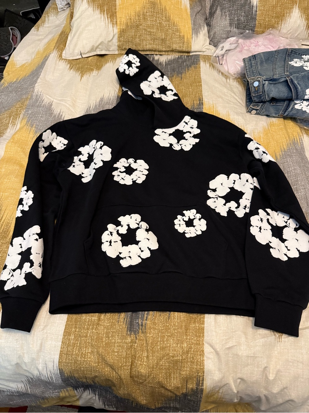 Denim Tears Cotton Wreath Black Fleece Hoodie 2024 Season